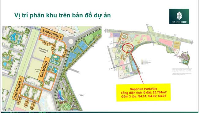 Vị trí phân khu trên bản đồ dự án