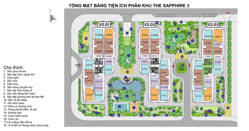 Tổng thể mặt bằng diện tích phân khu Sapphire 3 Tổng thể mặt bằng diện tích phân khu Sapphire 3