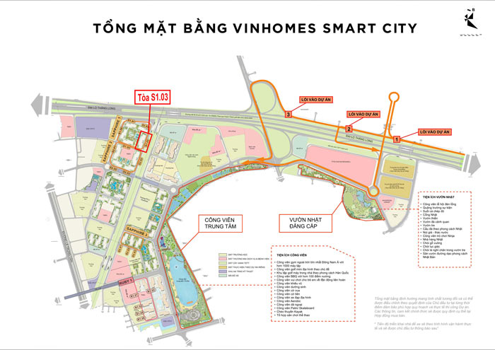 Vị trí tòa S1.03 trên mặt bằng tổng thể đại đô thị Vinhomes Smart City Vị trí tòa S1.03 trên mặt bằng tổng thể đại đô thị Vinhomes Smart City
