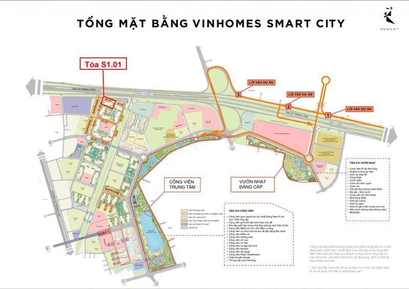Vị trí tòa S1.01 trên mặt bằng tổng thể đại đô thị Vinhomes Smart City Vị trí tòa S1.01 trên mặt bằng tổng thể đại đô thị Vinhomes Smart City