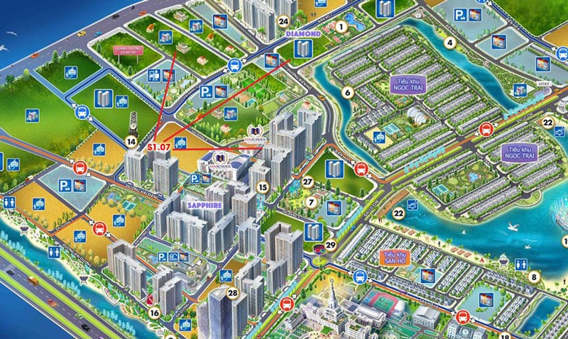 Phối cảnh vị trí và hướng nhìn của tòa S1.07 Vinhomes Ocean Park Phối cảnh vị trí và hướng nhìn của tòa S1.07 Vinhomes Ocean Park