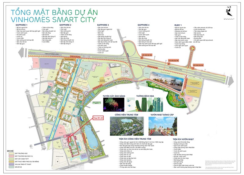 Vị trí tòa R1.01 trên mặt bằng tổng thể đại đô thị Vinhomes Smart City Vị trí tòa R1.01 trên mặt bằng tổng thể đại đô thị Vinhomes Smart City