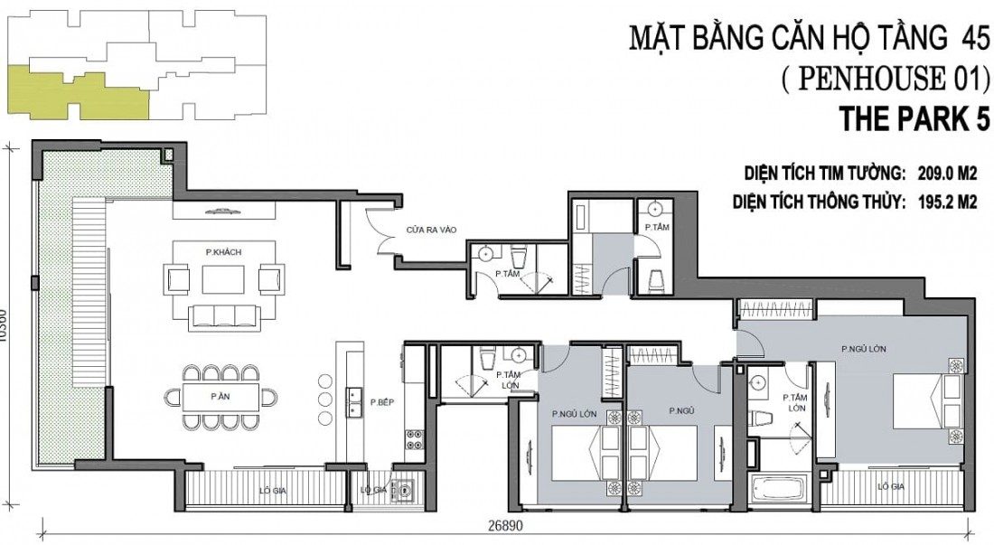 Layout điển hình mẫu căn Penthouse tại dự án