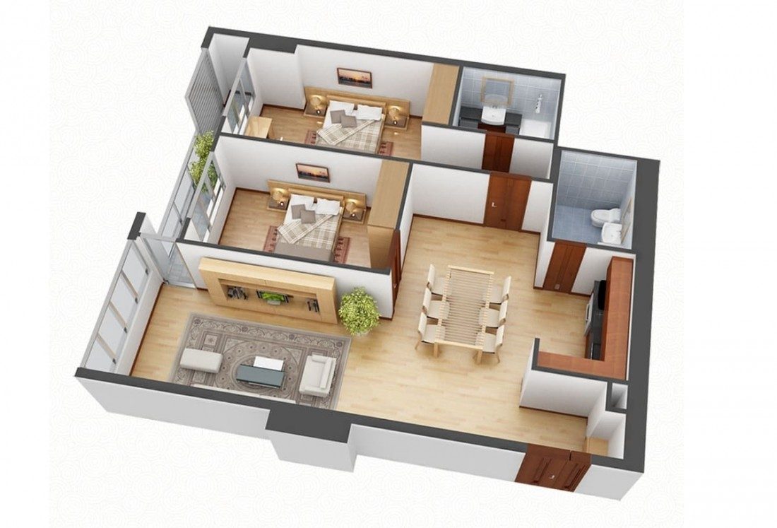 Layout thiết kế mẫu căn hộ 2 phòng ngủ truyền thống Layout thiết kế mẫu căn hộ 2 phòng ngủ truyền thống