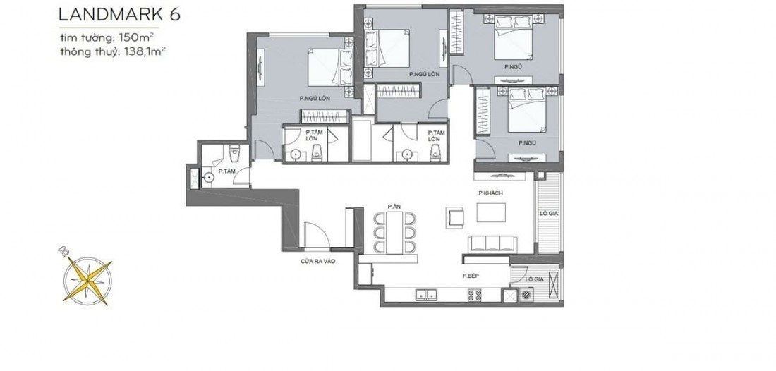 Layout xây dựng điển hình mẫu căn 4 phòng ngủ