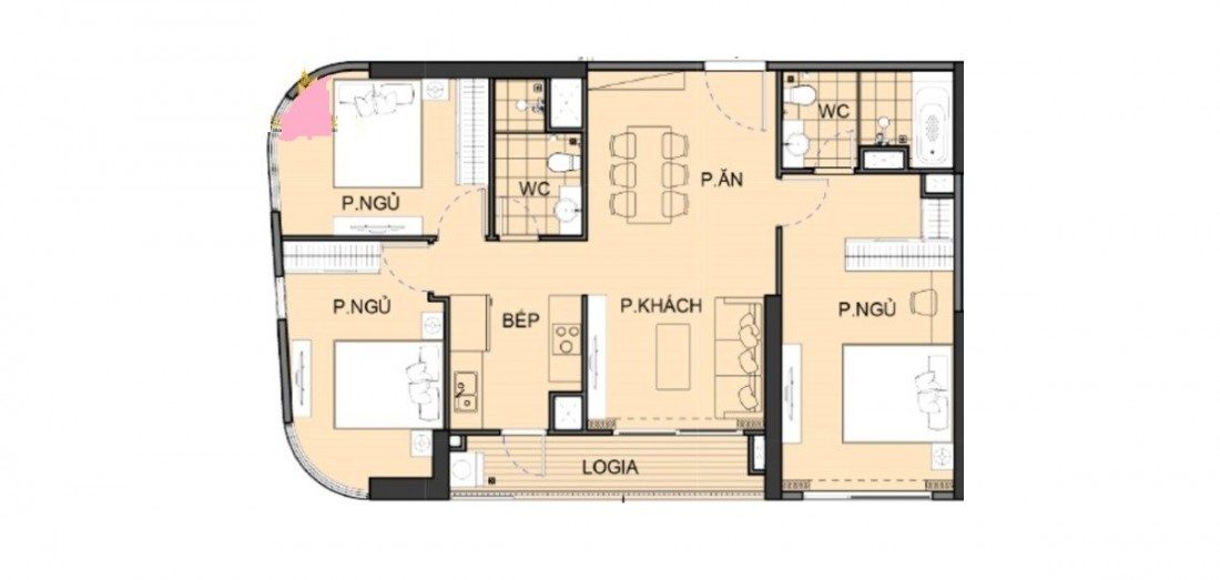 Mặt bằng căn 3 phòng ngủ sẽ được thiết kế tại dự án