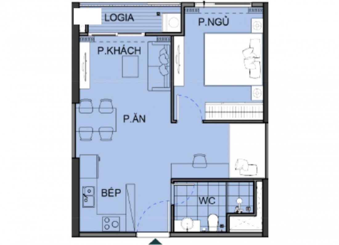 Mặt bằng căn hộ 1 phòng ngủ The Beverly 