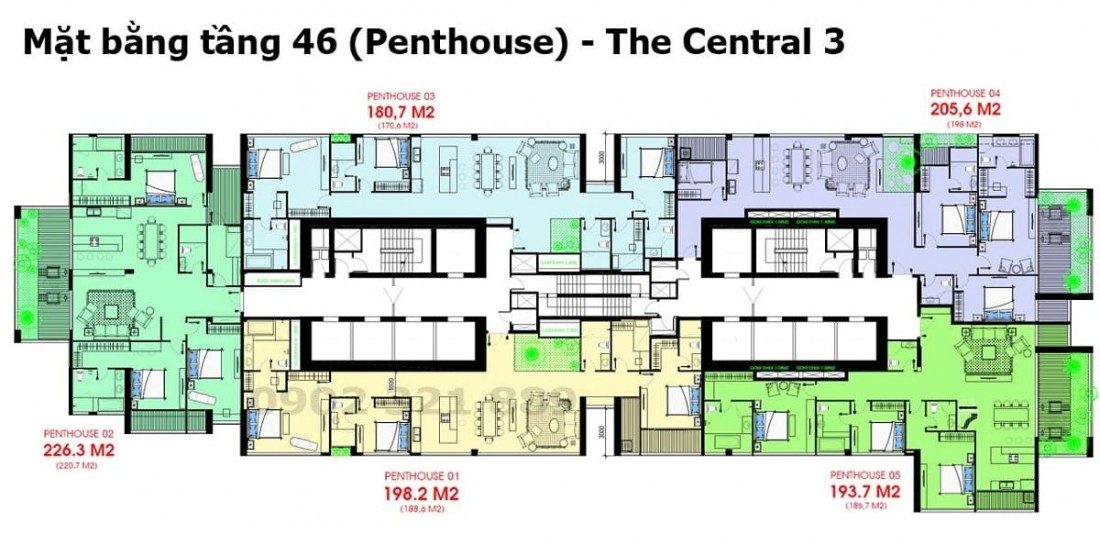 Mặt bằng căn hộ Penthouse Central 3 dành cho giới nhà giàu
