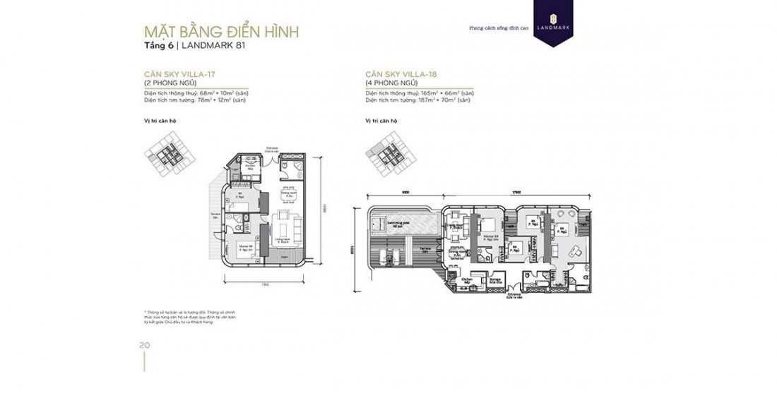 Mặt bằng điển hình mẫu căn Sky Villas tại The Landmark 81