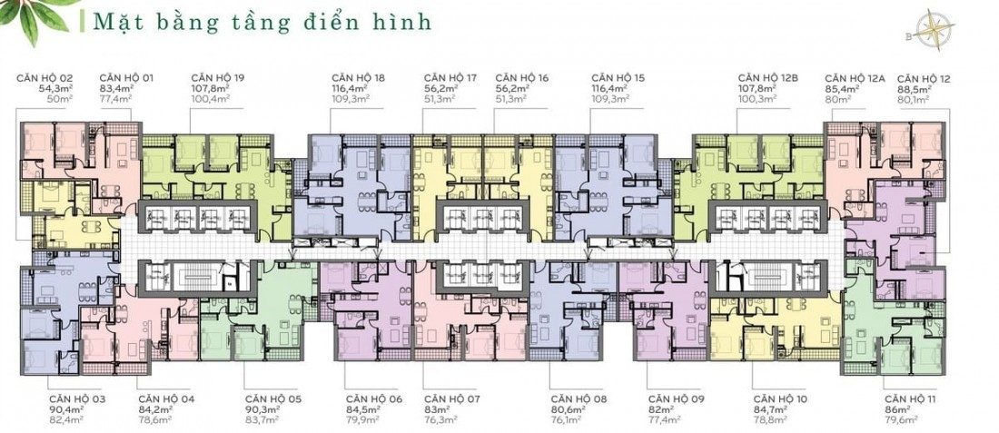 Mặt bằng điển hình The Park 7 với 19 căn/mặt sàn