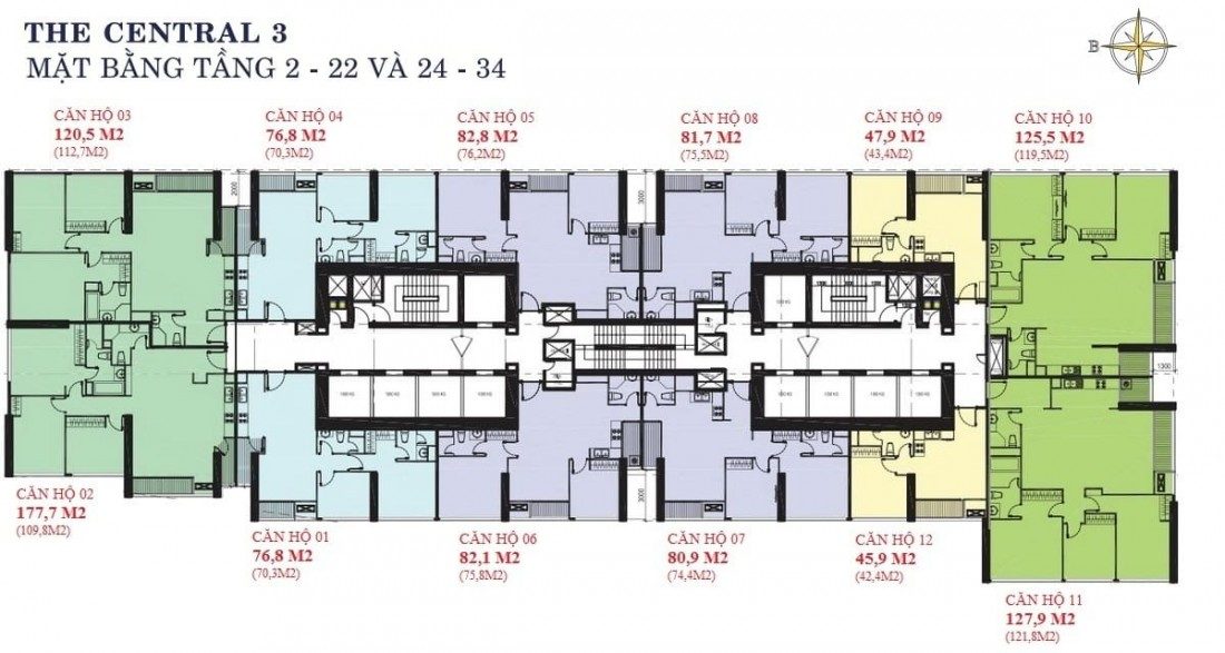 Mặt bằng điển hình tòa tháp Central 3 Vinhomes Tân Cảng