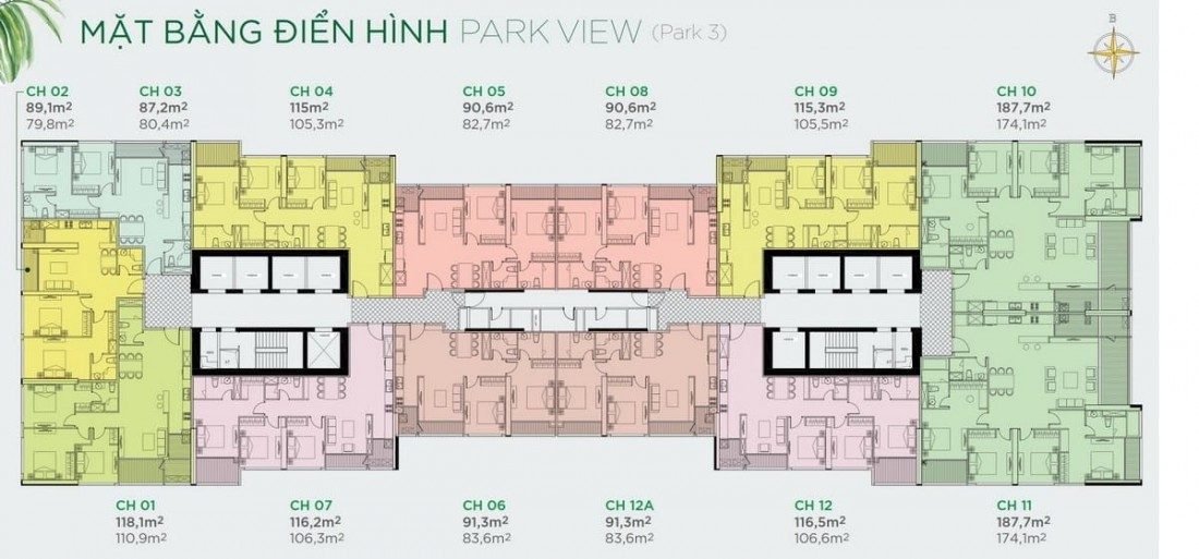 Mặt bằng điển hình tòa tháp chung cư The Park 3