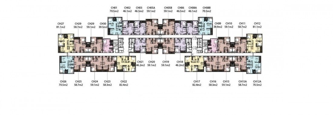 Mặt bằng layout tòa tháp chữ U dự án The Beverly