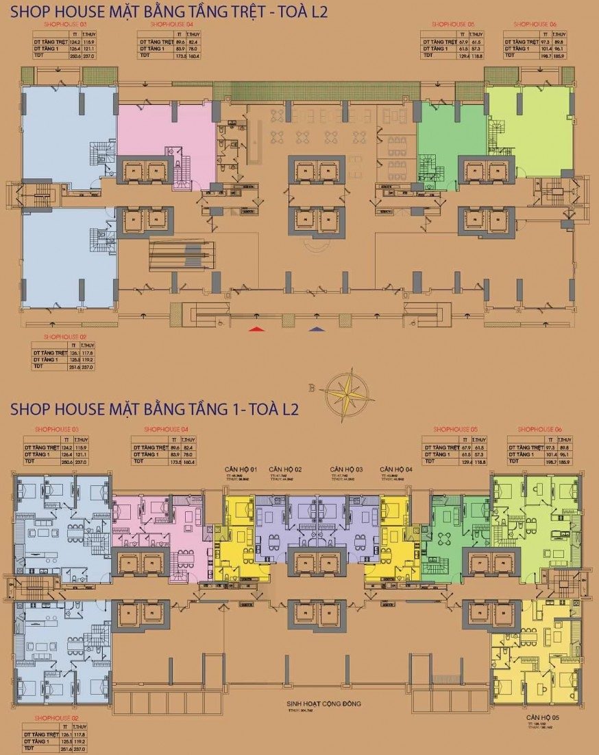 Mặt bằng Shophouse tầng trệt và tầng 1 The Landmark 2