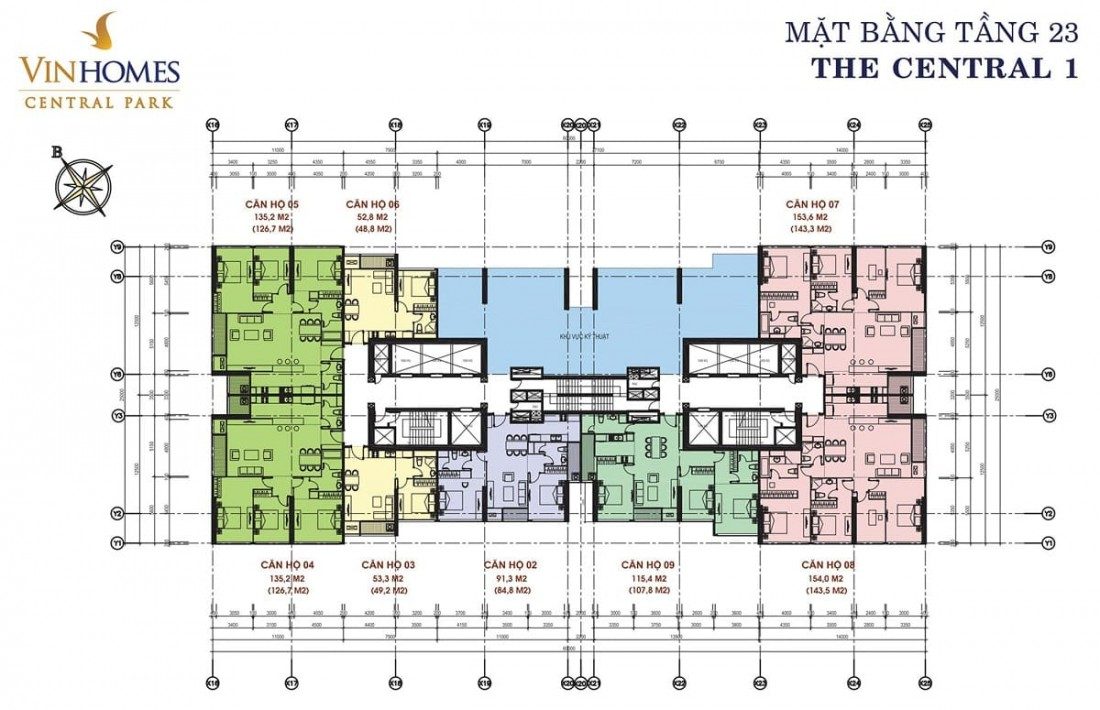 Mặt bằng tầng 23 được bố trí chỉ 8 căn hộ/sàn