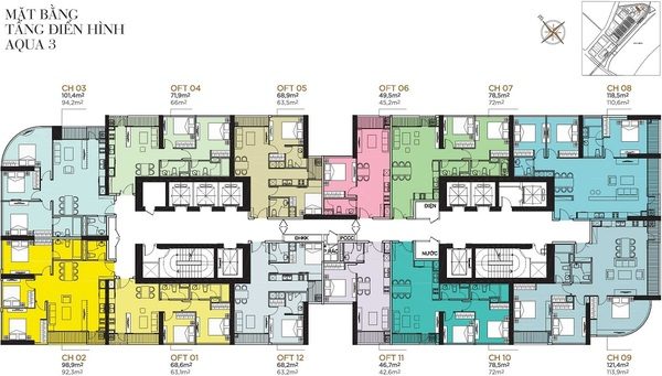 Mặt bằng tầng điển hình tòa tháp The Aqua 3
