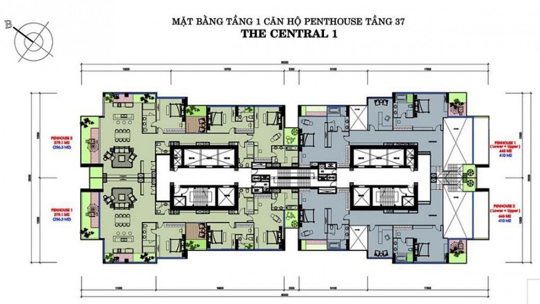 Mặt bằng tầng trên cùng với sản phẩm căn hộ Penhouse đẳng cấp