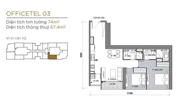 Mặt bằng thiết kế khác của căn Officetel 2  phòng ngủ