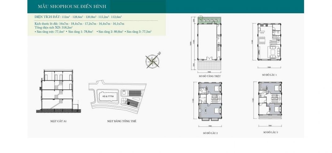  Mặt bằng thiết kế Shophouse theo mẫu A1