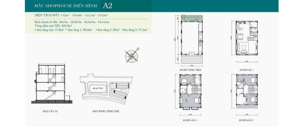  Mặt bằng thiết kế Shophouse theo mẫu A2
