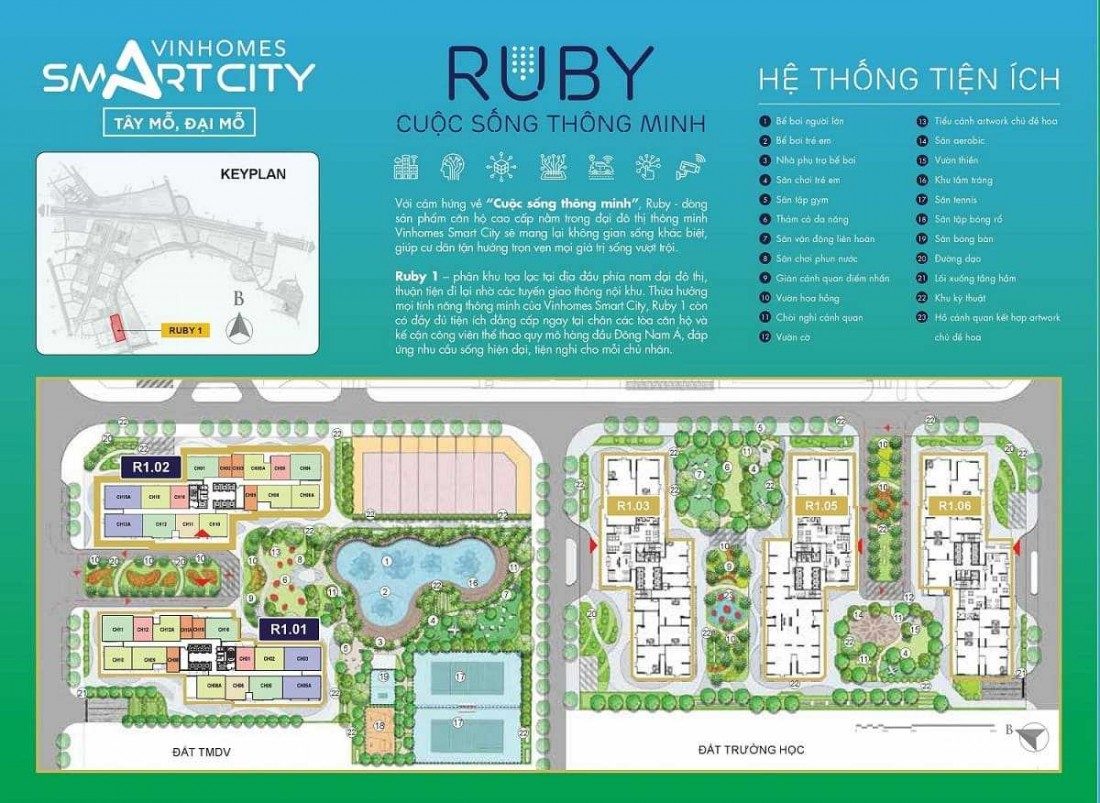 Mặt bằng xây dựng các tòa tháp tại phân khu Ruby 1 Mặt bằng xây dựng các tòa tháp tại phân khu Ruby 1