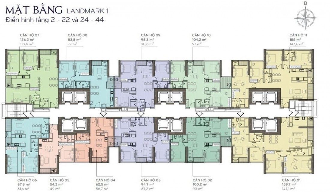 Mặt bằng xây dựng điển hình tháp The Landmark 1 Vinhomes