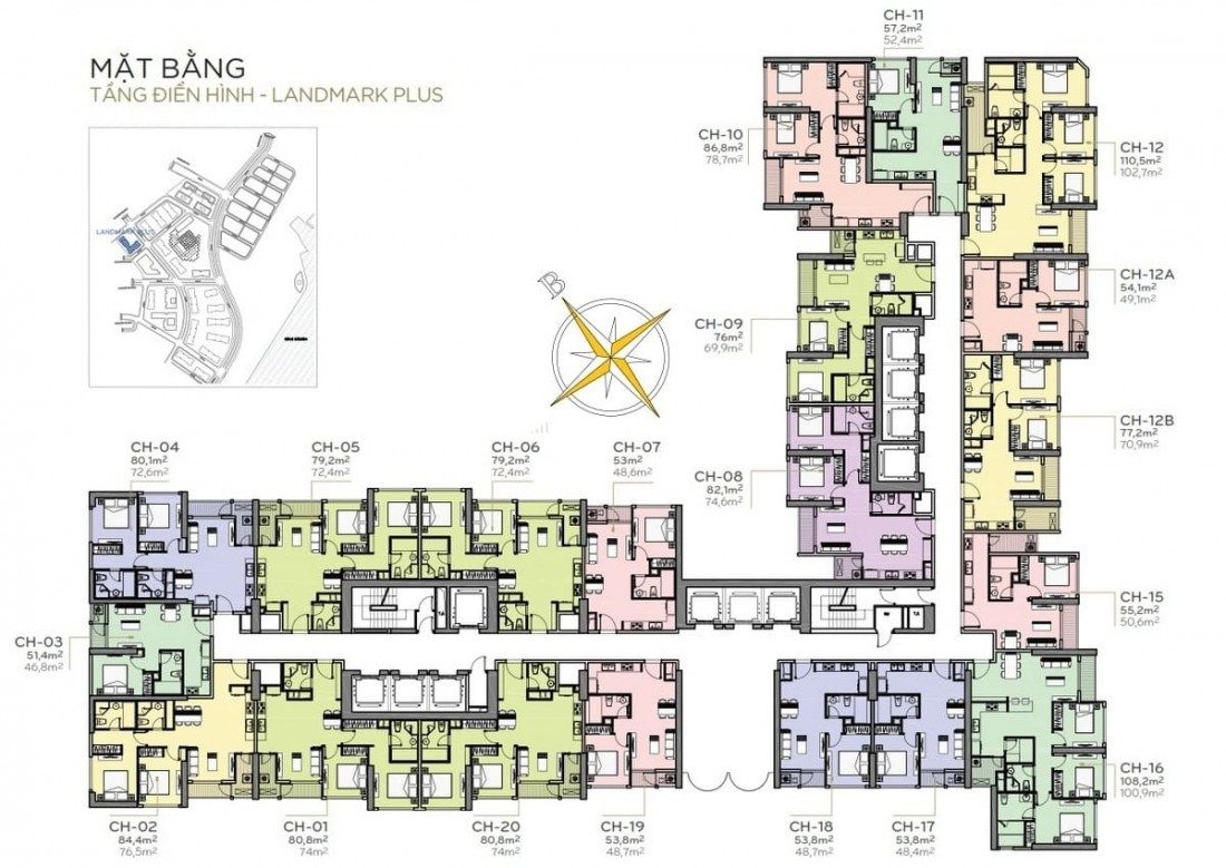 Mặt bằng xây dựng sản phẩm điển hình tại The Landmark Plus