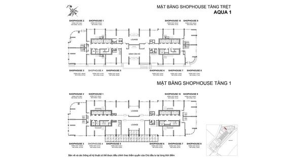 Mặt bằng xây dựng tầng Shophouse The Aqua 1