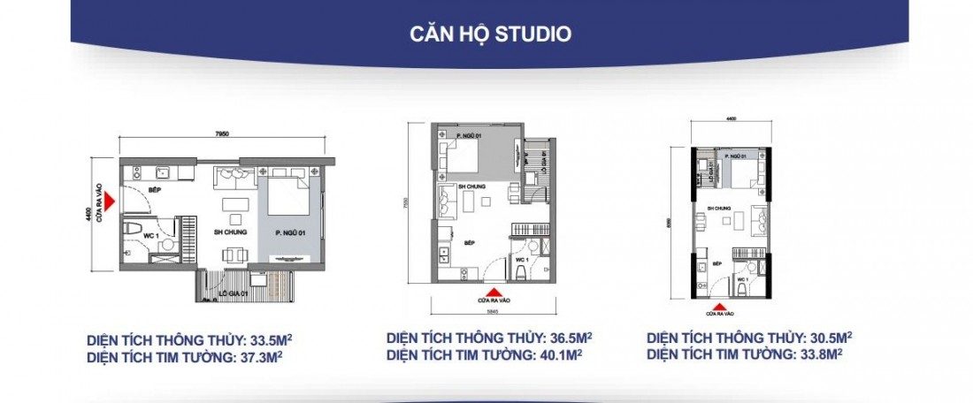 Mặt bằng xây dựng tiêu chuẩn của mẫu căn hộ Studio tại The Rainbow