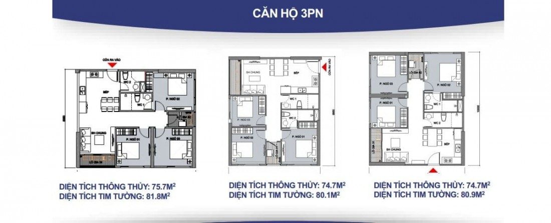 Mặt bằng xây dựng tiêu chuẩn mẫu căn hộ 3 phòng ngủ