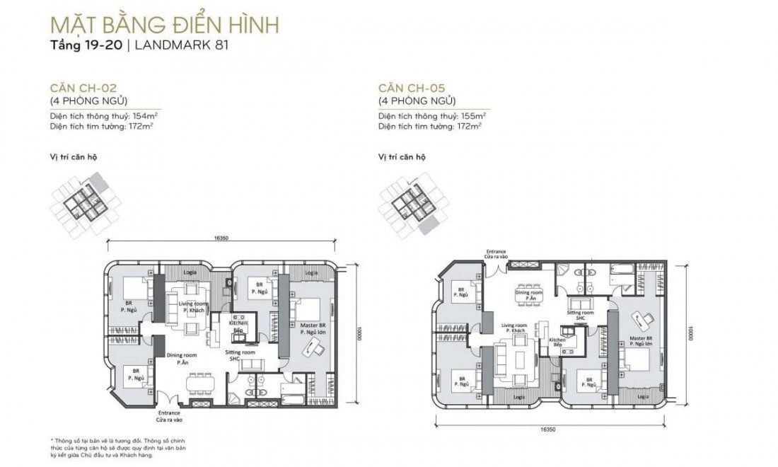 Mẫu thiết kế căn 4 PN + phòng SH chung