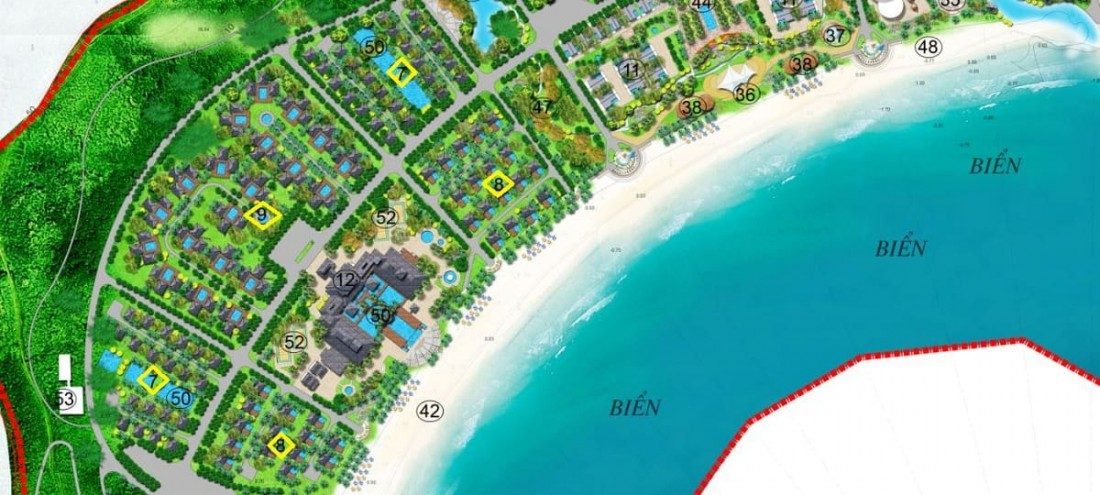 Vị trí xây dựng Bungalow ký hiệu 7, 8 và 9 trên mặt bằng tổng thể