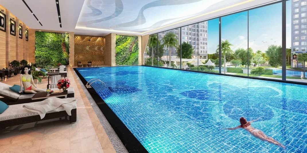 Thư giãn trong làn nước mát tại không gian bể bơi 4 mùa