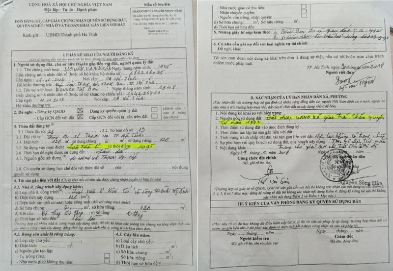 mẫu đơn xin xác nhận quyền sử dụng đất