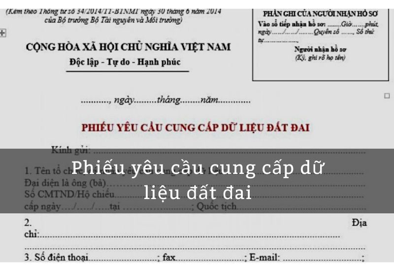phiếu yêu cầu cung cấp dữ liệu đất đai